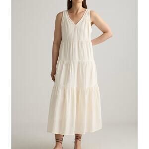 NWT Quince Women's 100% Organic Cotton Gauze Tiered Maxi Dress Vintage Cream S